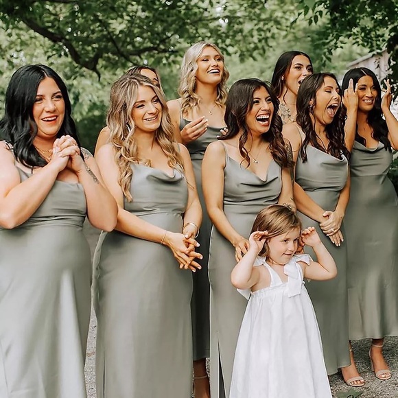 NWT BHLDN August Satin Charmeuse Midi Dress in Moss - Picture 11 of 11